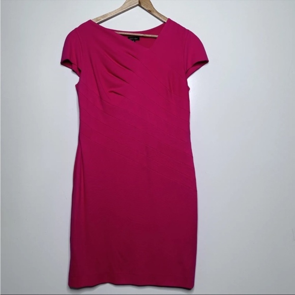 Vintage ESCADA Blossom Pink Ruched Detail Cap Sleeve Sheath Dress Size 38